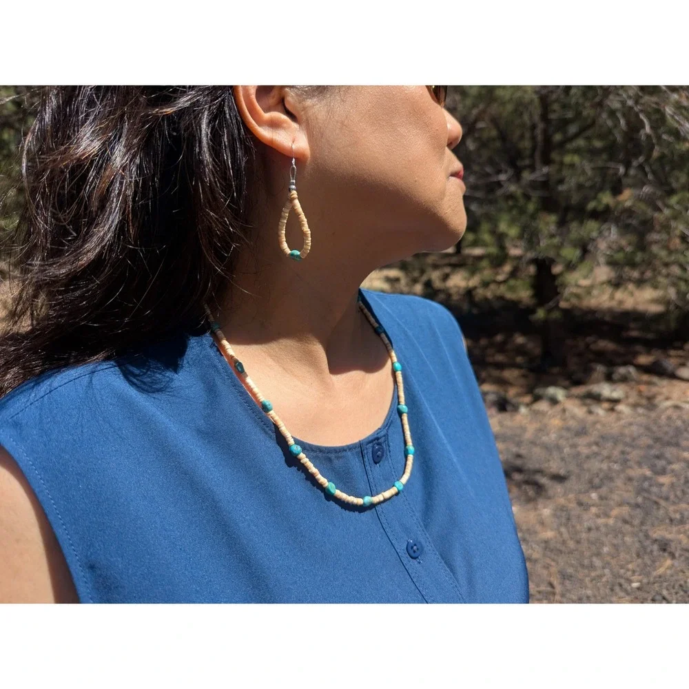 Handmade Natural Turquoise Necklace Earrings‎ Navajo Jewelry Set ***